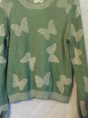 Hazel Moon Green Butterfly Pullover Sweater Size Medium
